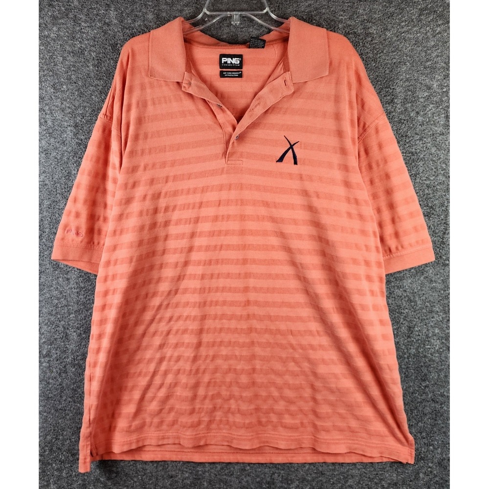 Ping Collection Polo Shirt Mens 2X Dry Fiber Dynamics Coral Striped EUC